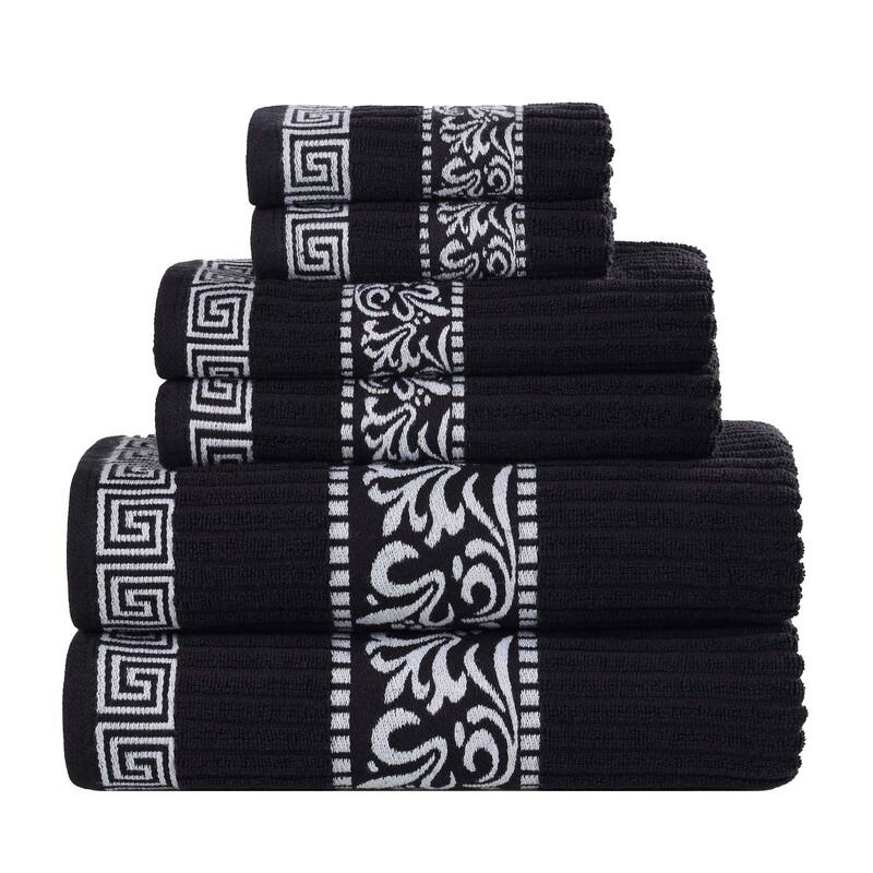 Superior Athens Cotton Floral Border Greek Key 6-Piece Towel Set
