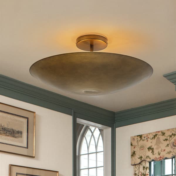 slide 2 of 11, Vintage 4-Light Antique Brass Semi-Flush Mount Ceiling Light - Antique Brass - 17.7-in W x 7.5-in H