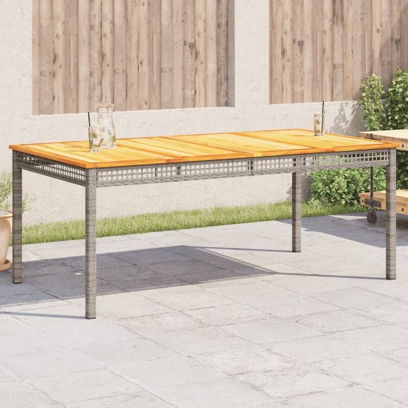 vidaXL Patio Table Furniture Outdoor Garden Backyard Poly Rattan Acacia Wood - Gray and brown 70.9"