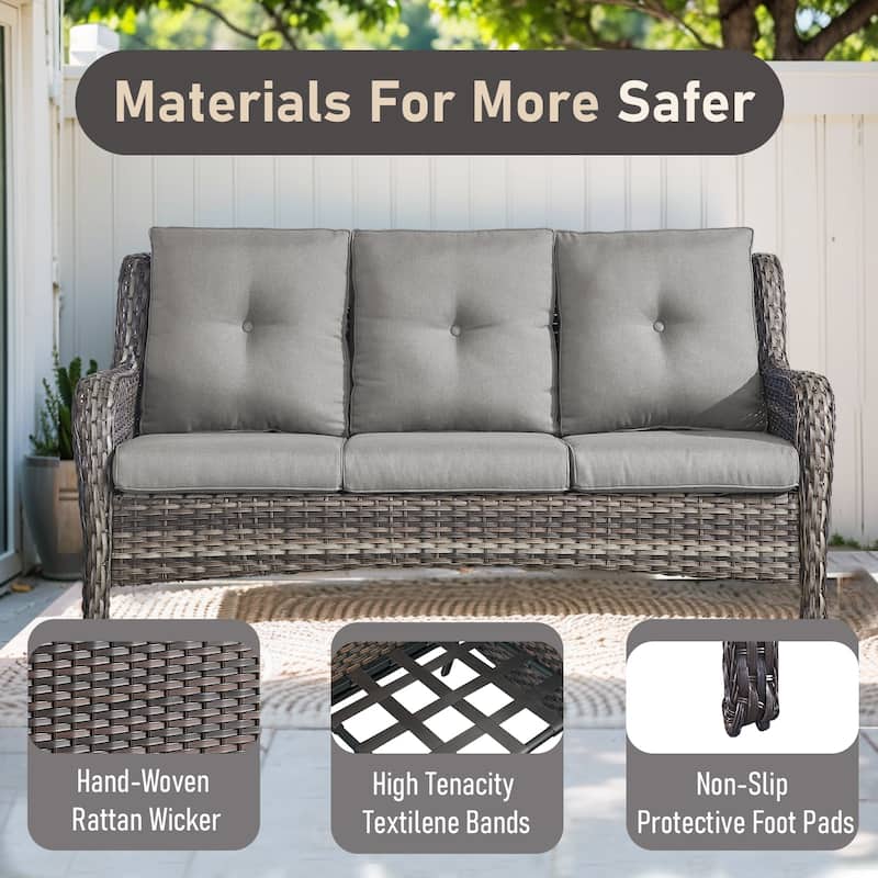 Pocassy 3-Seat Sofa Wicker Sofa Grey-Grey - Grey
