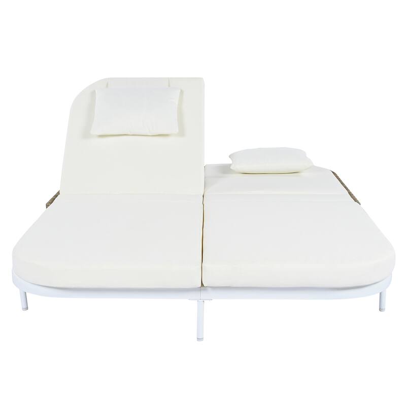 Outdoor Iron Double Daybed Sunbed with Adjustable Back & Pillows
