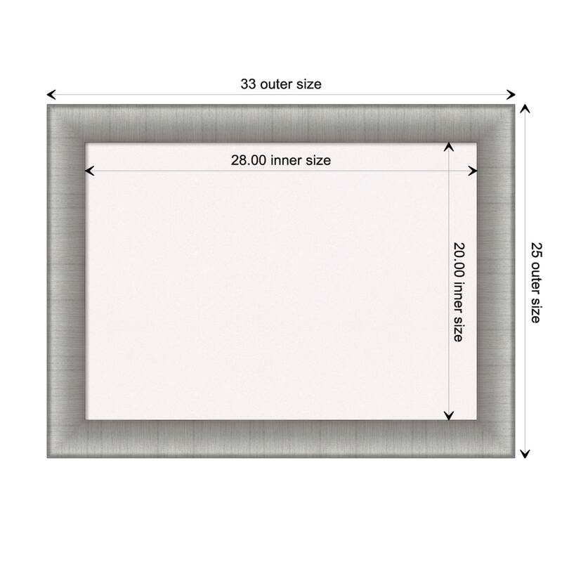 Elegant Brushed Framed White Corkboard Bulletin Board - Elegant Brushed Pewter - Board Size 28x20