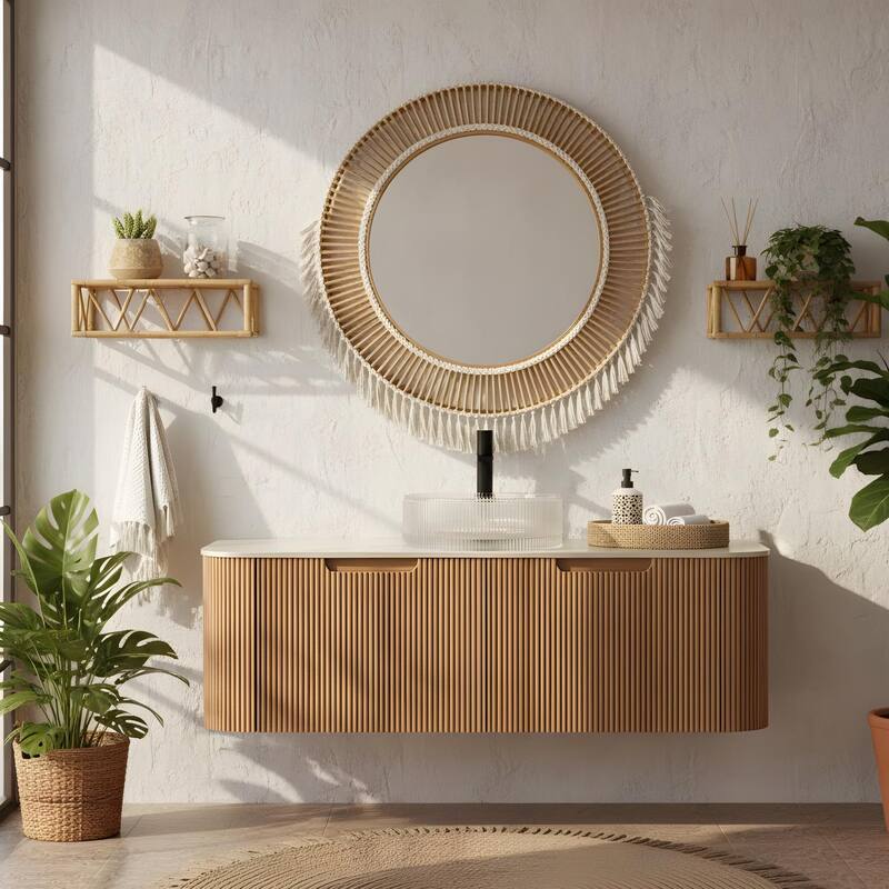Floating Bathroom Vanity with Transparent Round Glass Basin