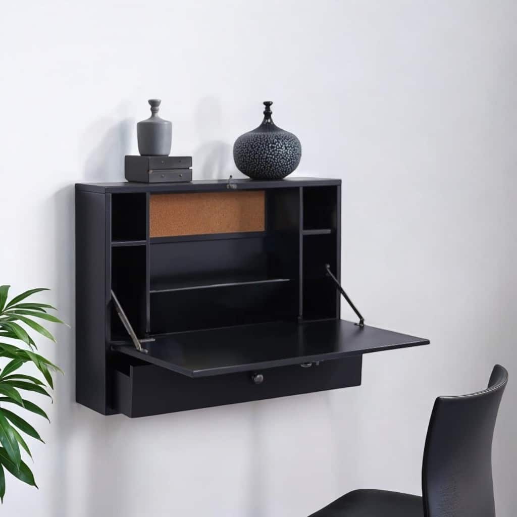 HomeRoots 26" Black Wood Wall Mounted Folding Floating Desk