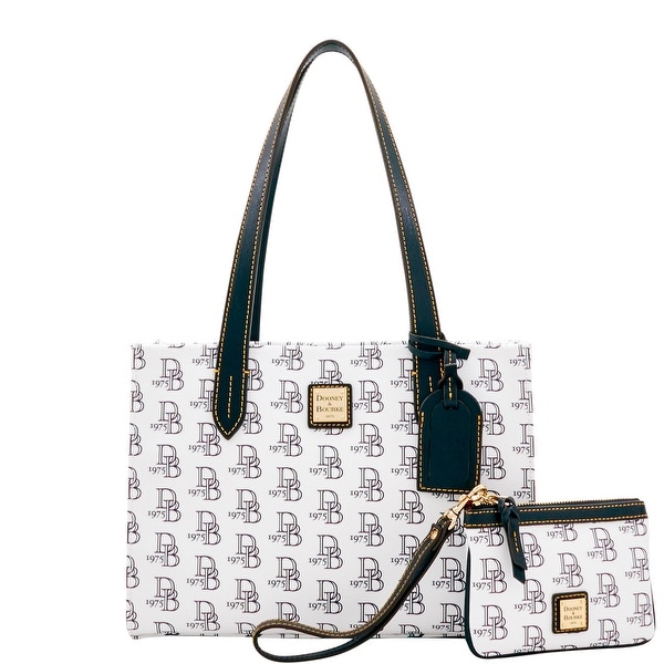 Dooney & Bourke 1975 DB Signature Sm Shopper & Med Wristlet (Introduced by Dooney & Bourke at $228 in Feb 2017) - White Black