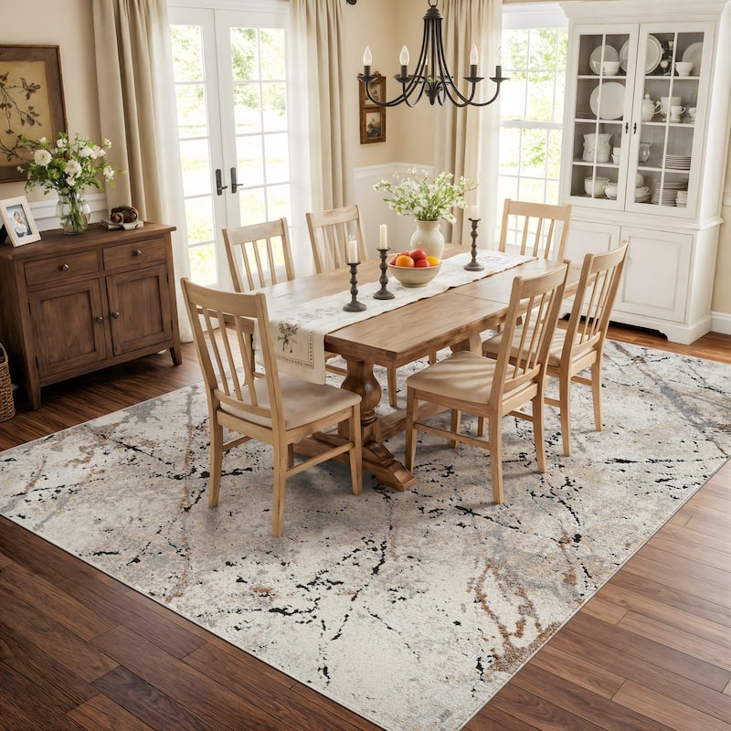 Marble Flow Area Rug - Rug for Living Room, Bedroom - Easy to Clean, Durable Polypropylene/Polyester with Jute Backing