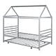 preview thumbnail 10 of 22, Twin Size Metal House Shape Platform Kids Bed with Trundle, Sleek Modern Design, Durable Frame with Rolling Trundle, Silver