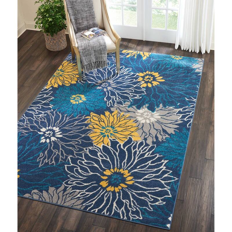 Nourison Passion Abstract Modern Floral Area Rug - 6' 7" x 9' 6" - Blue/Yellow