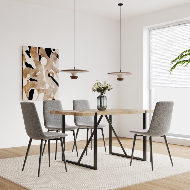 Dining Room Table and Linen Chairs, Simple Kitchen Table with Metal Frame, Side Chairs with Metal Legs - Natural Grey