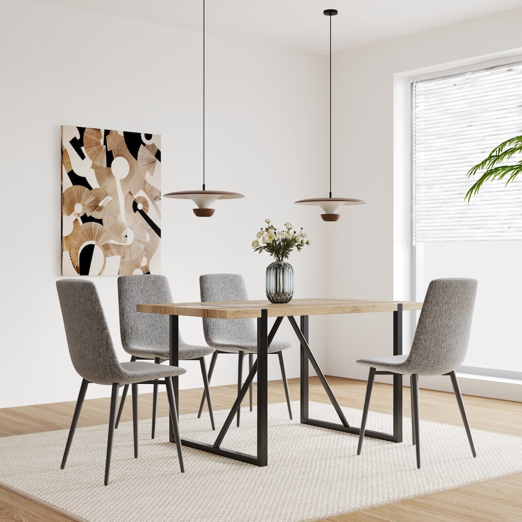 Dining Room Table and Linen Chairs, Simple Kitchen Table with Metal Frame, Side Chairs with Metal Legs