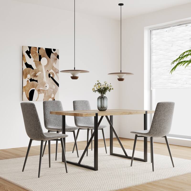 Set of 4 Modern Upholstered Dining Accent Chairs with Metal Legs