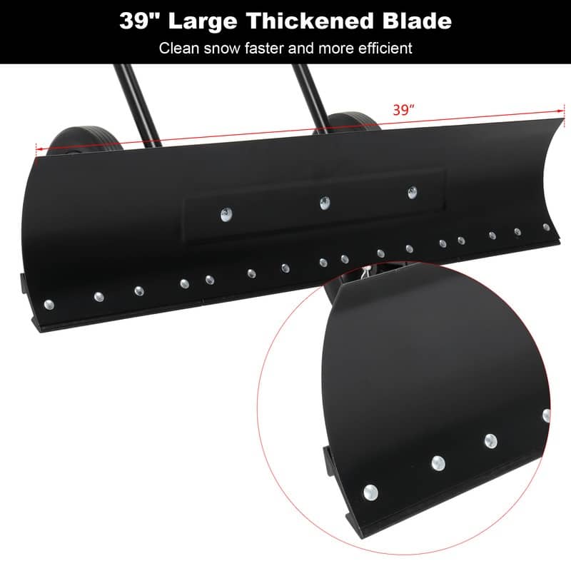 36 in. Black Snow Shovel Rolling Snow Pusher with 2 Wheels - 36inch