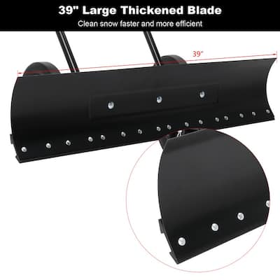 36 in. Black Snow Shovel Rolling Snow Pusher with 2 Wheels - 36inch