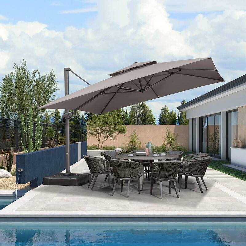 PURPLE LEAF Double Top Stylish Patio Cantilever Umbrella - 12ft-Taupe