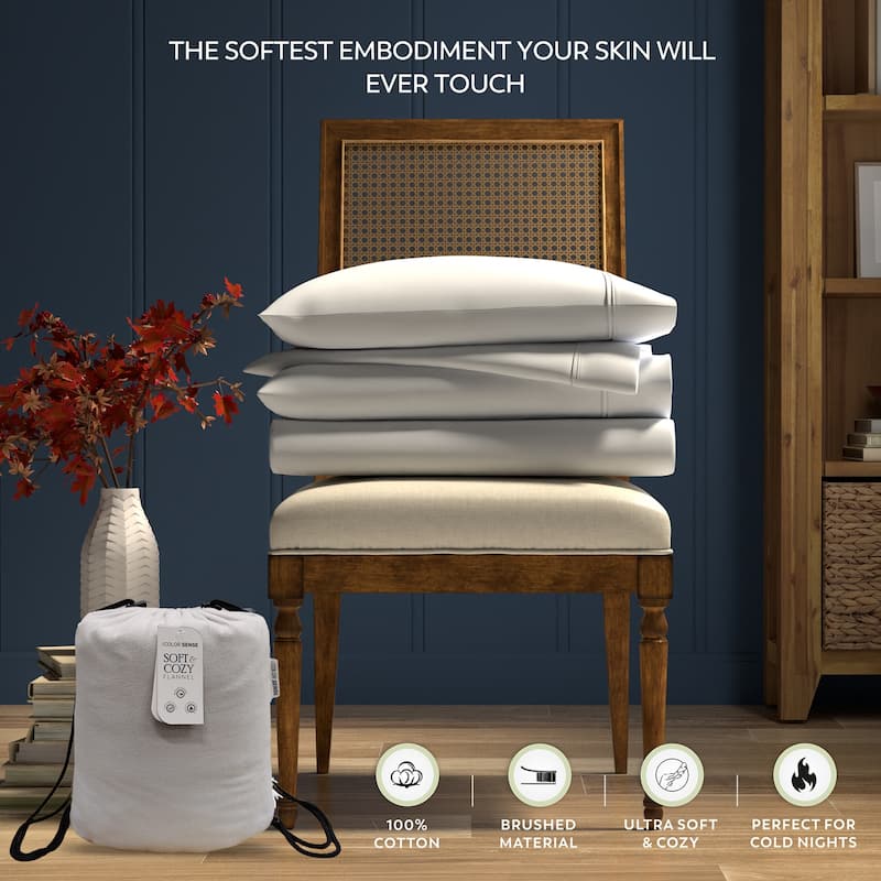 Color Sense Cotton Double Brushed and Extra Warm Flannel Sheet Set