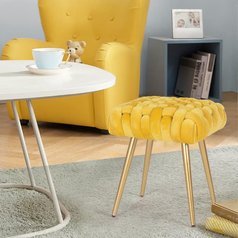 Adeco Knit Lines Ottoman Stool Seat for Living Room - Chairs Modern