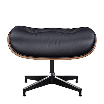 HomeRoots 28" Black and Light Brown Tufted Genuine Leather Lounge Chair With Ottoman - 28.30 in. x 29.00 in. x 20.50 in.
