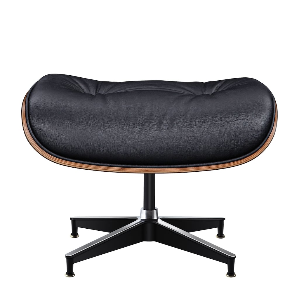 HomeRoots 28" Black and Light Brown Tufted Genuine Leather Lounge Chair With Ottoman - 28.30 in. x 29.00 in. x 20.50 in.