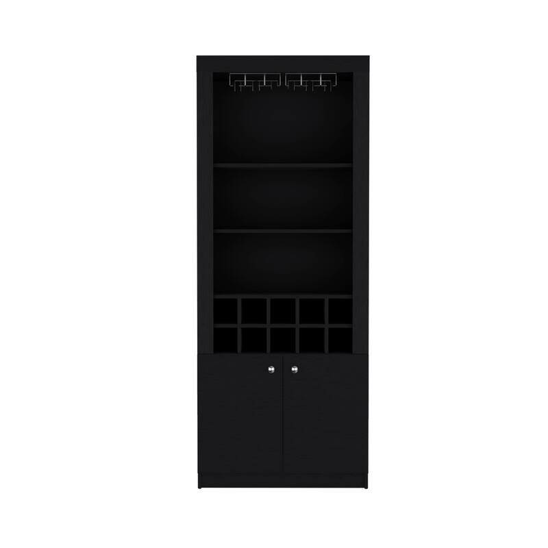 74"Tall 4-Tier Modern Bar Cabinet with Glass Holder Stemware Rack,Wine Cabinet,Liquor Cabinet,10 Bottle Cubbies and 4 Shelves