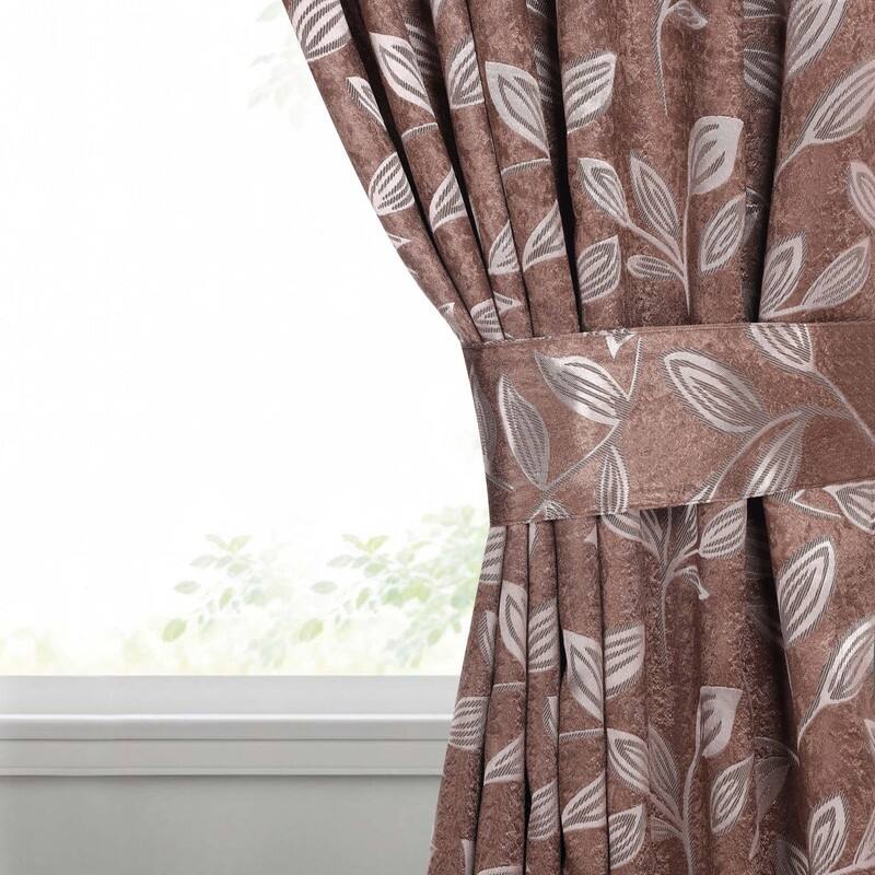 Superior Leaves Machine Washable Room Darkening Grommet With Ties Blackout Curtains, Set of 2