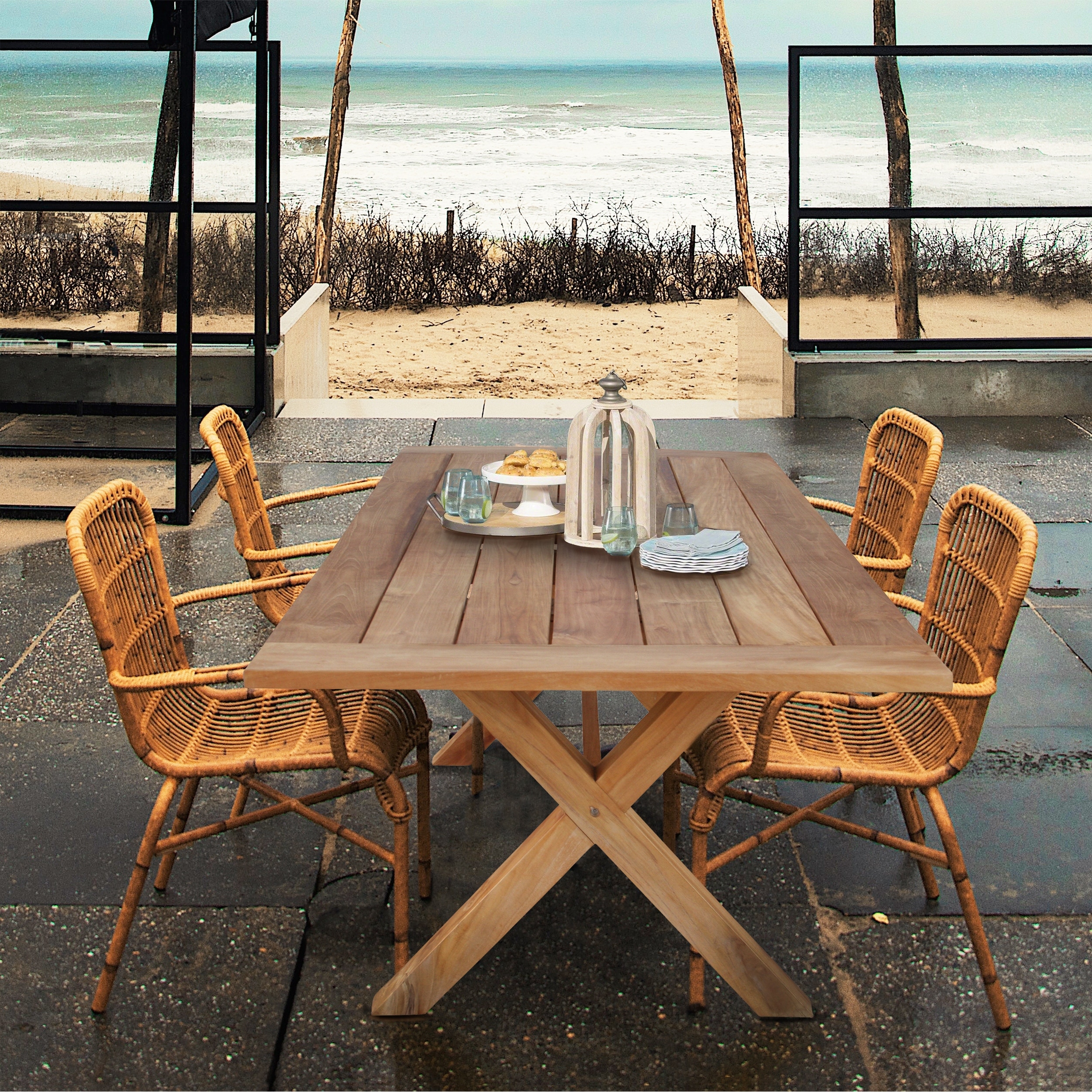 Chic Teak Cross Teak Wood Indoor/ Outdoor Dining Table 87" x 40"