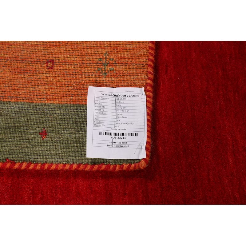 Striped Red Gabbeh Oriental Area Rug Handmade Wool Carpet - 5'8"x 7'11"