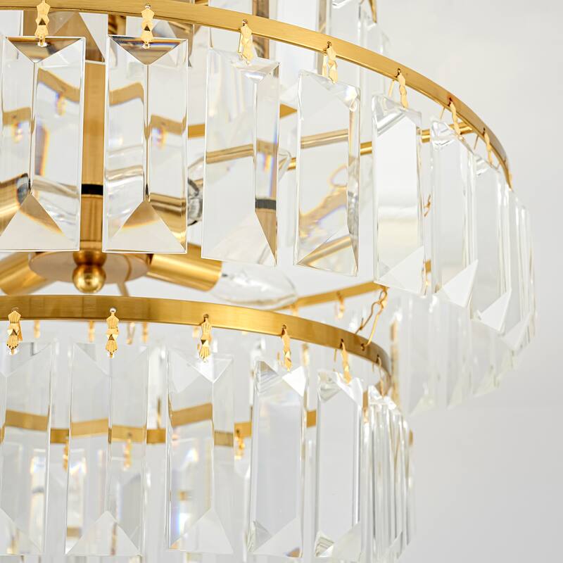 4-Light Modern 3-Tier Crystal Flush Mount Ceiling Light - Glamorous Metal Ring Ceiling Fixture for Bedroom