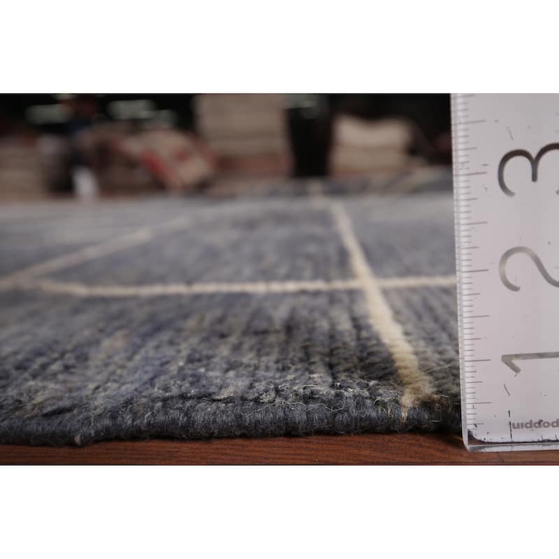 Blue Moroccan Abstract Area Rug Handmade Wool Carpet - 7'8" x 10'7"