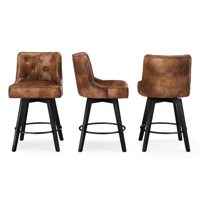 Modern 26 in. Counter Height Stool Upholstered Set of 3 Free Swivel Bar Stools with Back