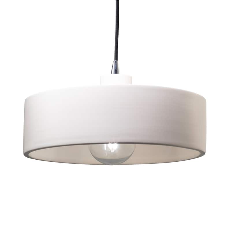 Justice Design Group Radiance Polished Chrome Dish Ceramic Pendant with Black Cord - Incandescent - Bisque