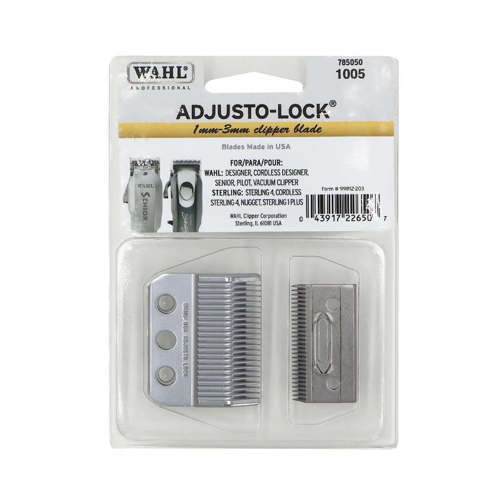 Wahl 1005 Adjusto-Lock 1mm-3mm Clipper Blade 3 Hole, Silver - for Wahl Designer, Senior, Sterling