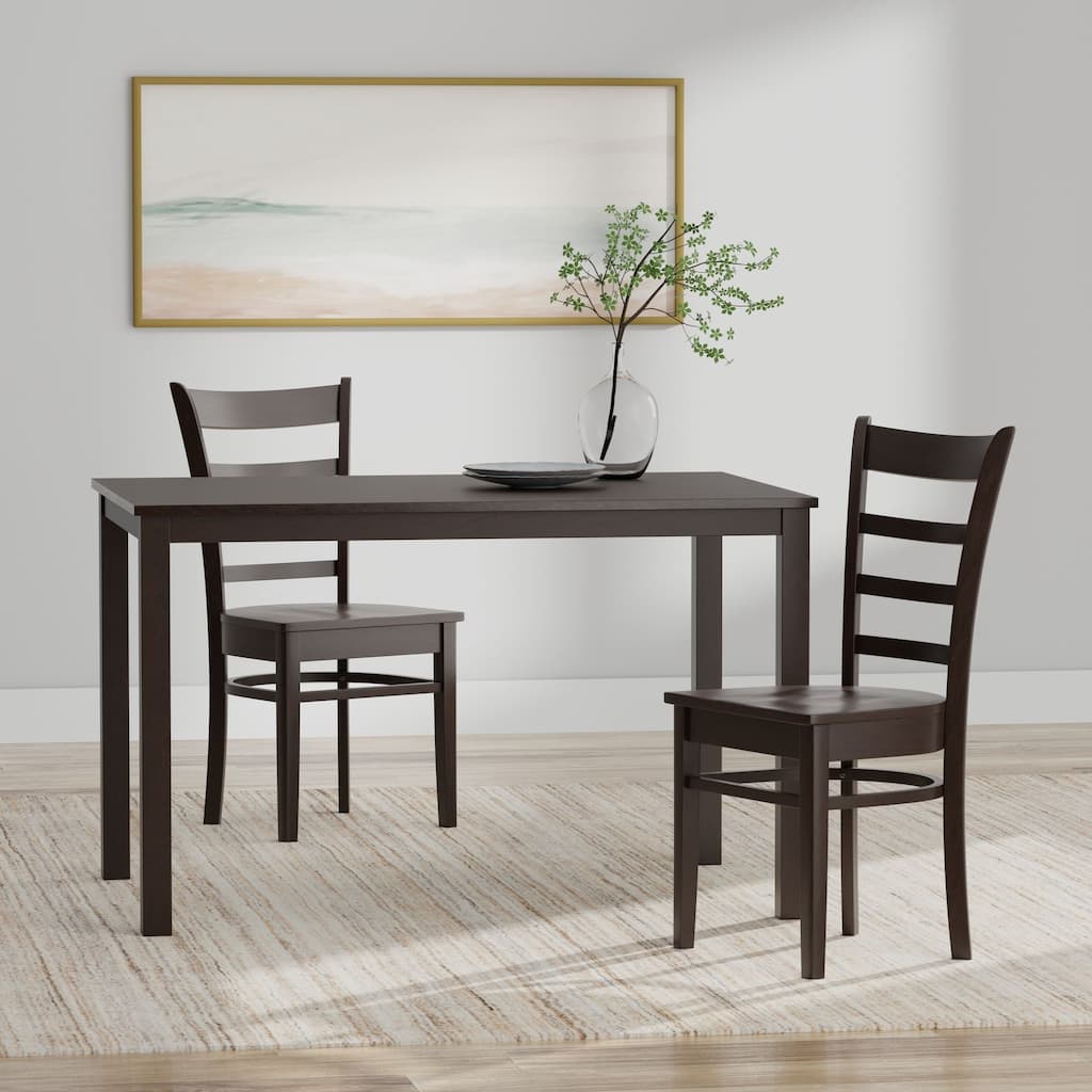 3-Piece Dining Set, 48" Rectangle Wood Table and Slat Back Chairs