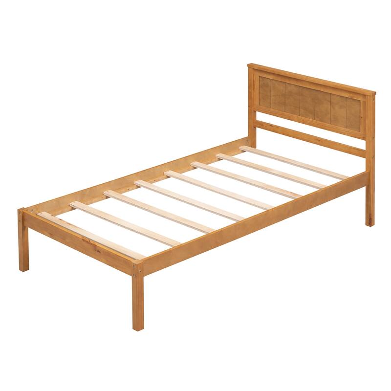 Classic Platform Bed Wood Bed with Headboard, Solid Wood Platform Bed Frame with Strong Slats Support/No Box Spring Needed