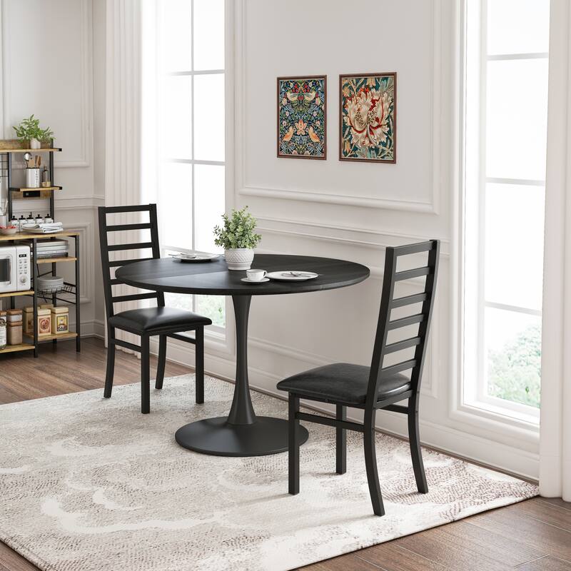 Anmytek Set of 2 Black Modern Dining Chairs Faux Leather Padded Seats Easy Clean