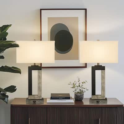 Black Metal Table Lamps with USB Port Shade Set of 2