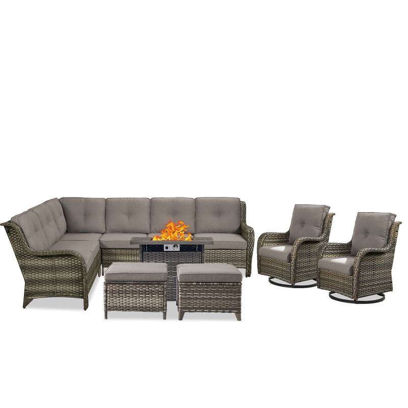 Outdoor 2 Sectional Sofa with Fire Pit Table Set