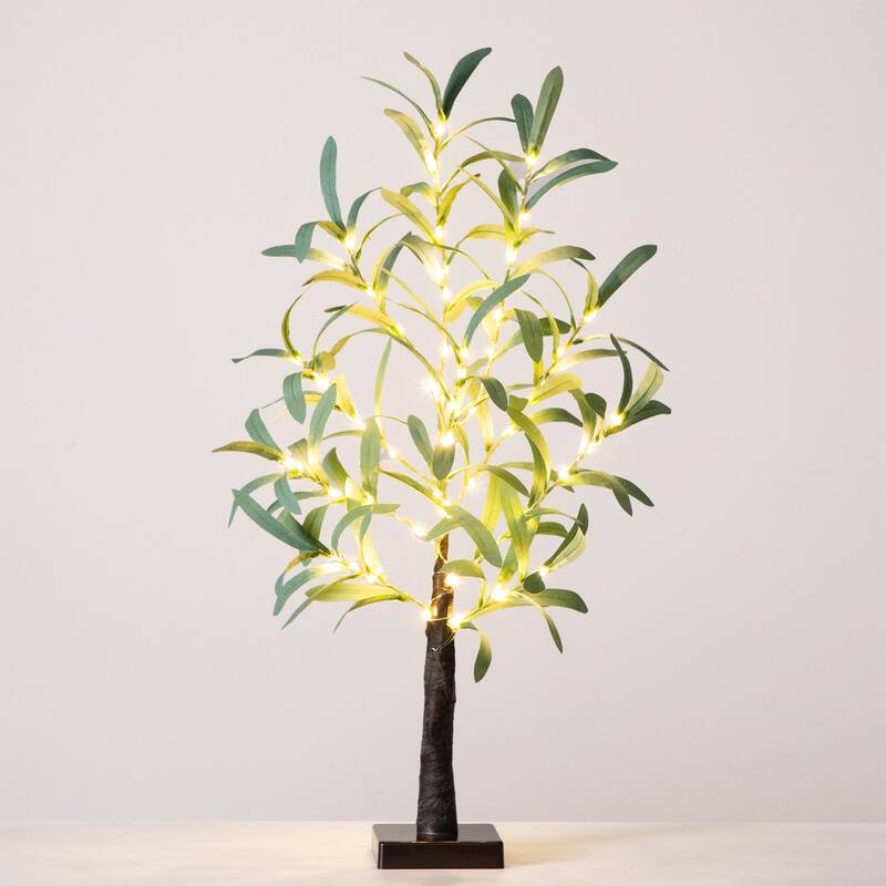 Pre-Lit Battery Operated Olive Artificial Tree - 2' - Warm White LED Lights