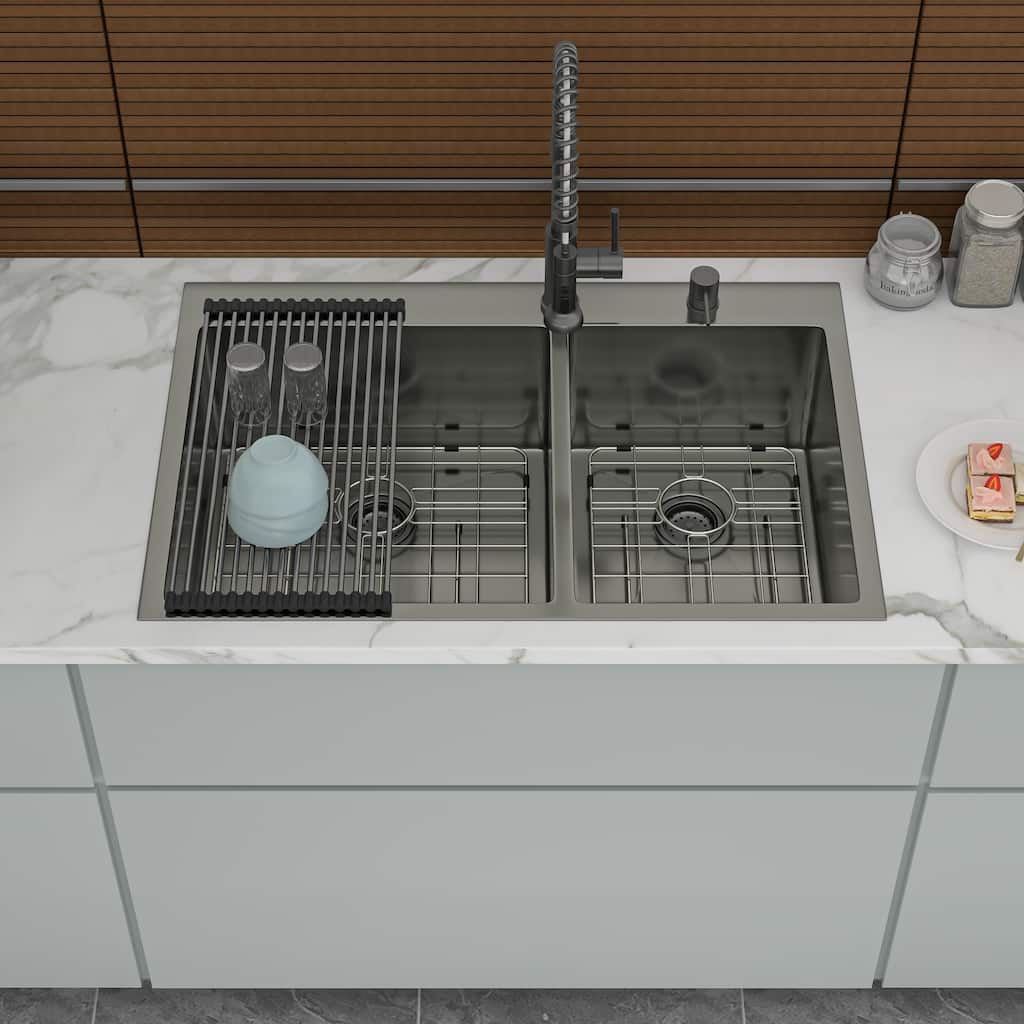 Double Bowl Kitchen Sink 16 Gauge with Two 10" Deep Basin(60/40)