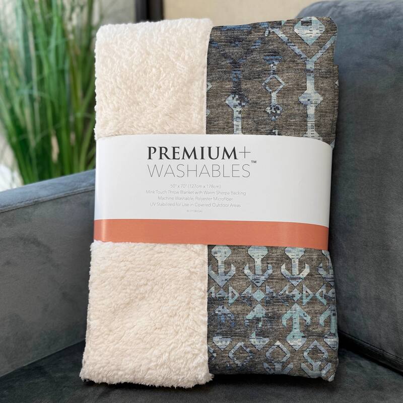 Premium Machine Washable ASB79 Moroccan Boho Sherpa Throw Blanket