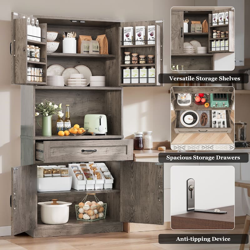 Pocassy Kitchen Pantry Storage Cabinet with 6 Hanging Shelves