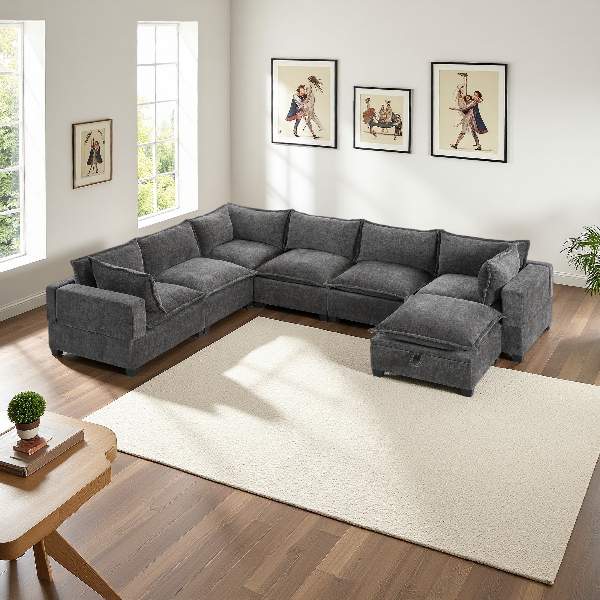 117.5" Chenille U-Shaped Modular Sectional Sofa, 7-Seater