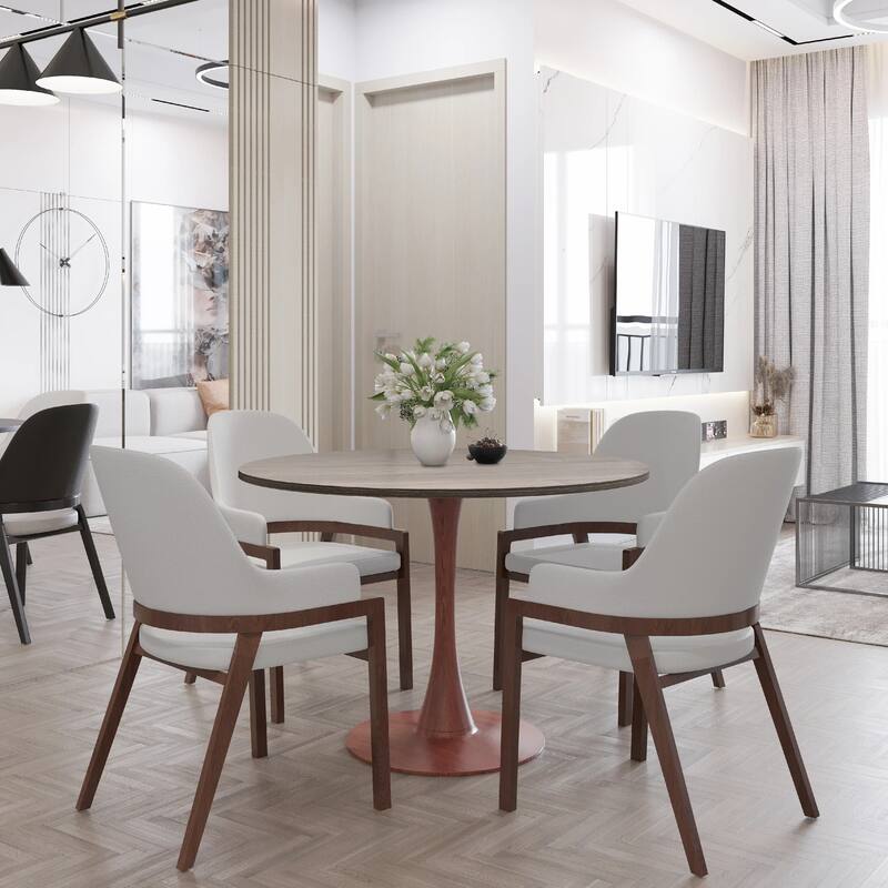 Bristol Round Dining Table 36 in. Wide MDF Tabletop in Cherry Steel Pedestal Base for Modern Kitchen and Dining Room
