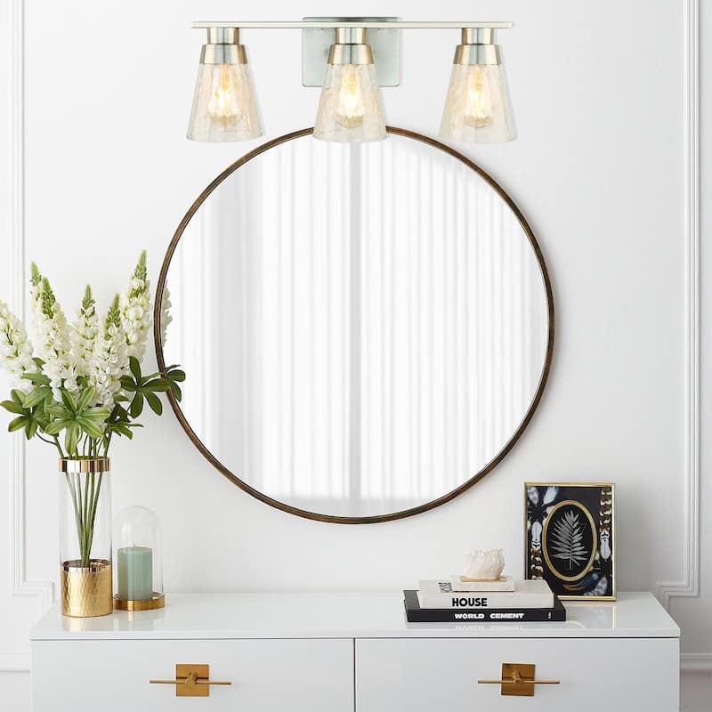 3-Light Silver Vanity Light Fixtures with Water Glass Shade