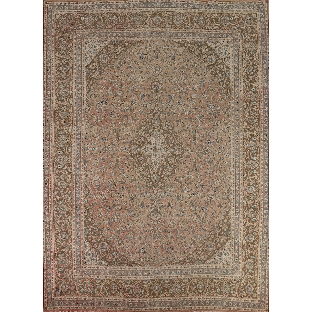 Traditional Mashad Persian Area Rug Hand-Knotted Wool Carpet - 9'10" x 11'11"