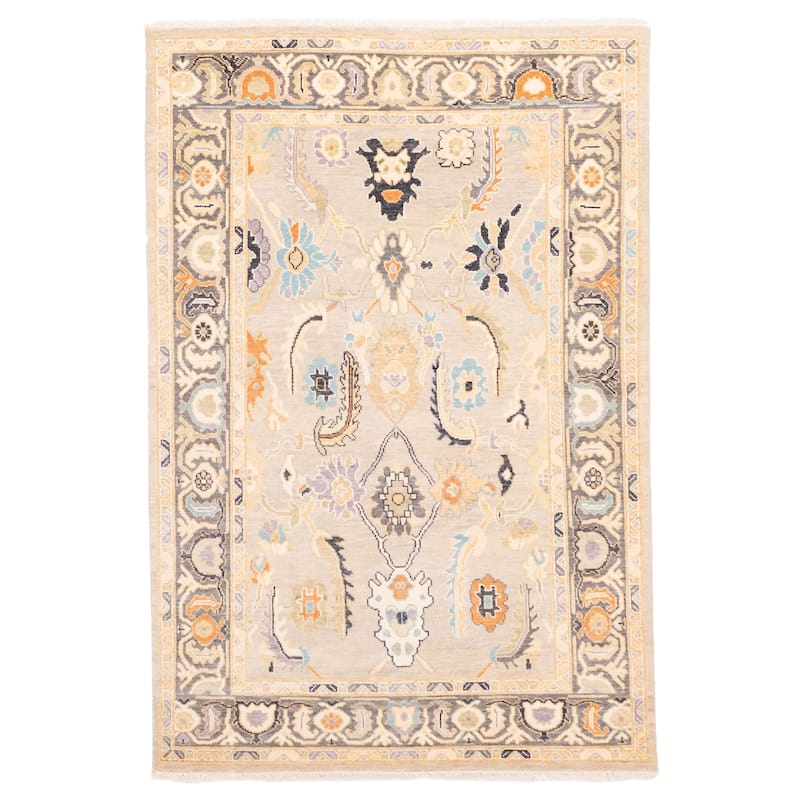 ECARPETGALLERY Hand-knotted Modern Oushak Light Grey Wool Rug - 6'1 x 9'1