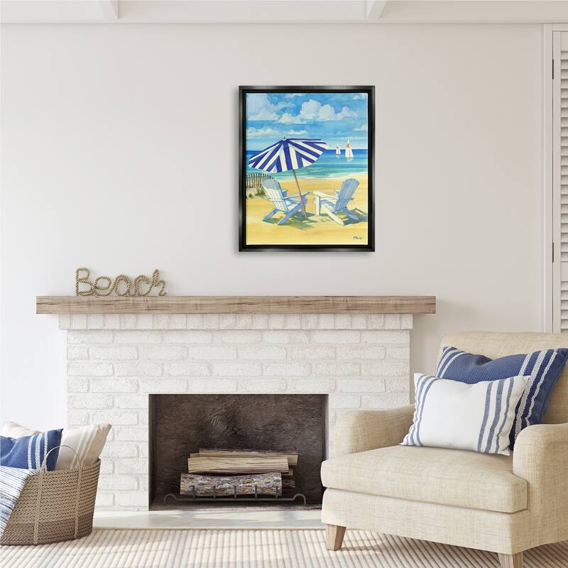 Stupell Summer Shade Beach Scene Framed Floater Canvas Wall Art Design