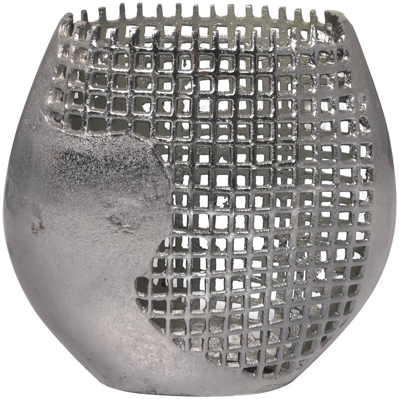 Aluminum Metal Abstract Grid Inspired Decorative Vase with Open Frame Design - Dark Gray - Roche River Decor