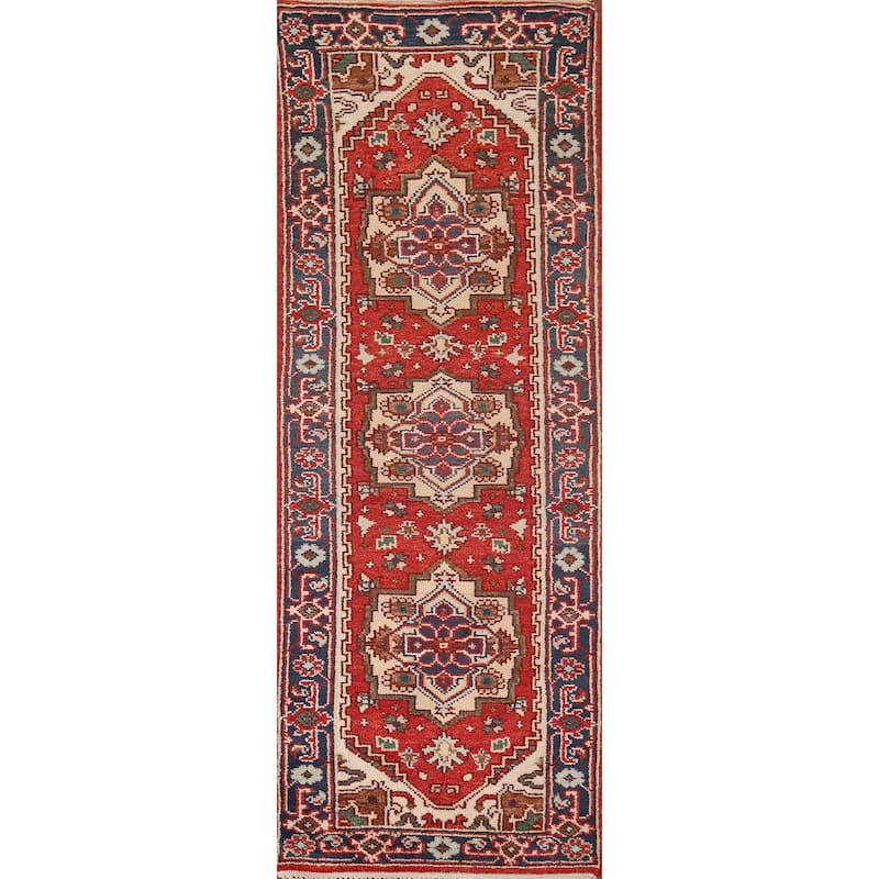 Geometric Heriz Serapi Runner Rug Handmade Wool Carpet - 2'5"x 7'10"