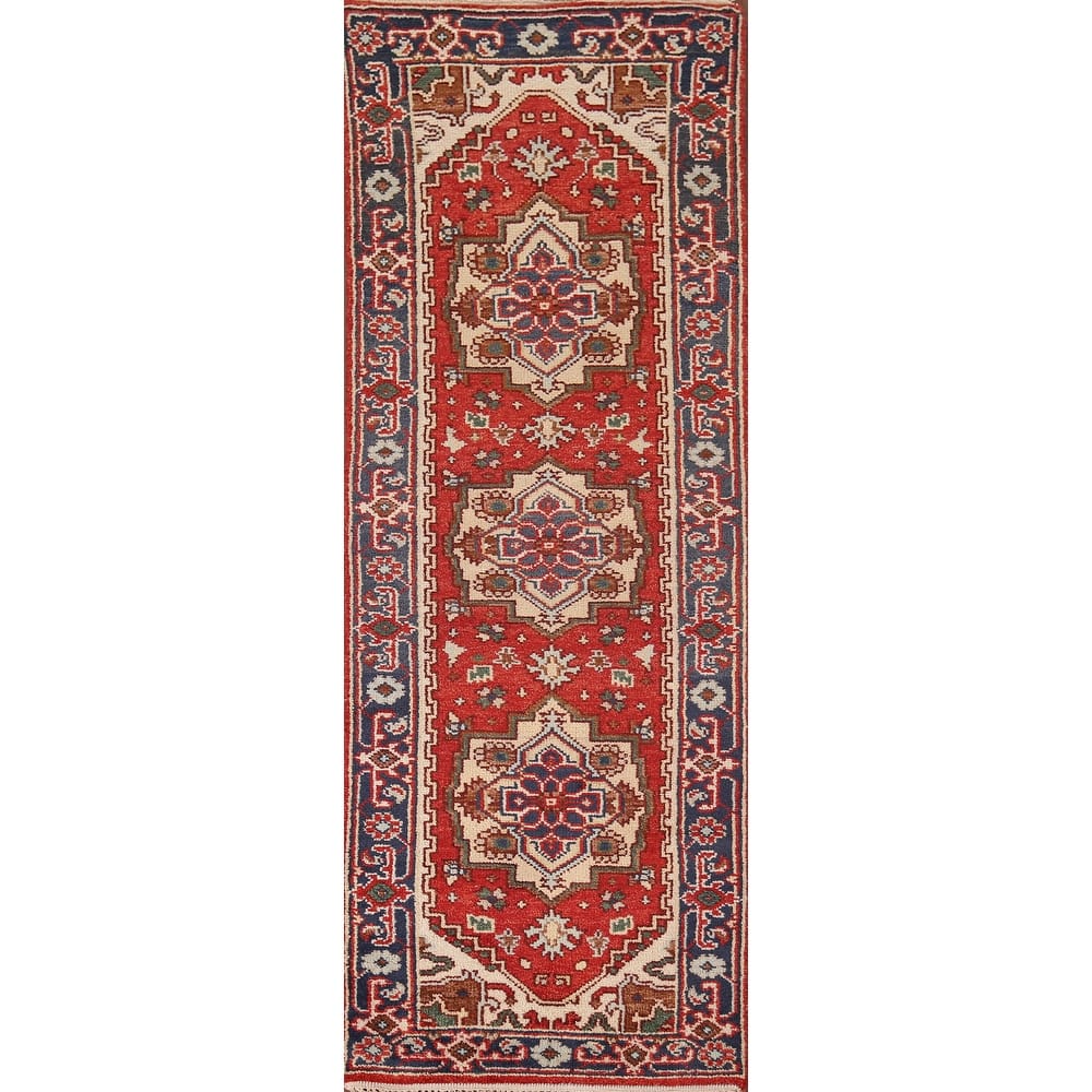 Geometric Heriz Serapi Runner Rug Handmade Wool Carpet - 2'5"x 7'10"