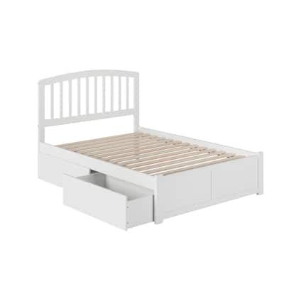 Full Size Platform Bed - Modern Design with 2 Underbed Drawers & Turbo Charger - White Finish